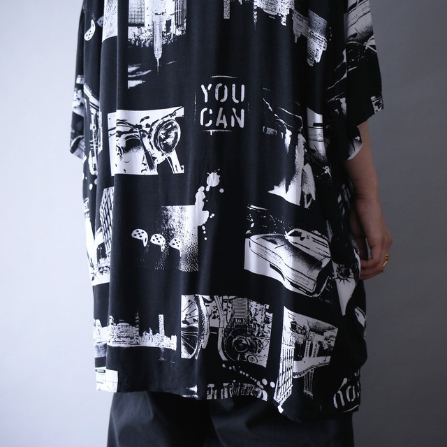 "black×white" photo graphic pattern XXXL over silhouette h/s shirt