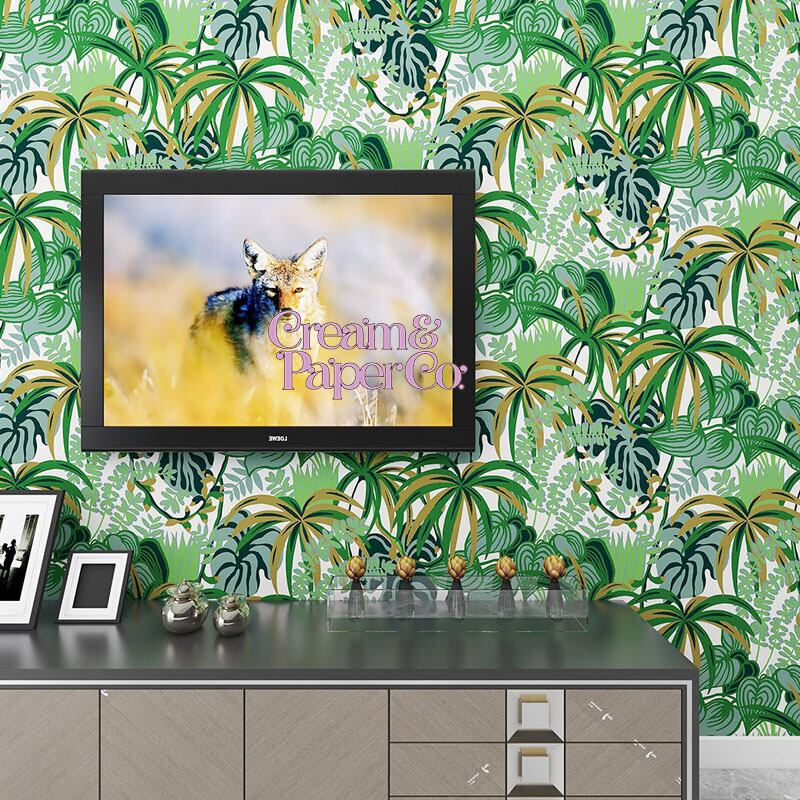 【切り売り】フォレストグリーン × ゴールド  Rainforest leaf botanical FL1-778901MT for DIY 幅53㎝ リピート64㎝