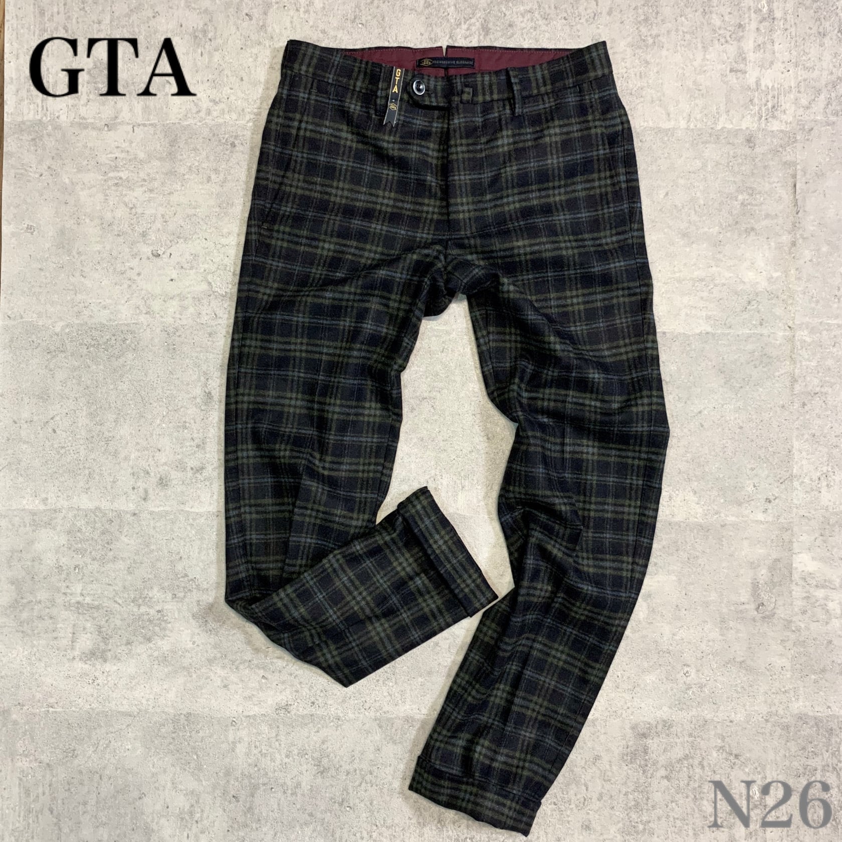 GTA ジーティーアー チェックパンツ ウールパンツ ネイビー 44 □ N26 