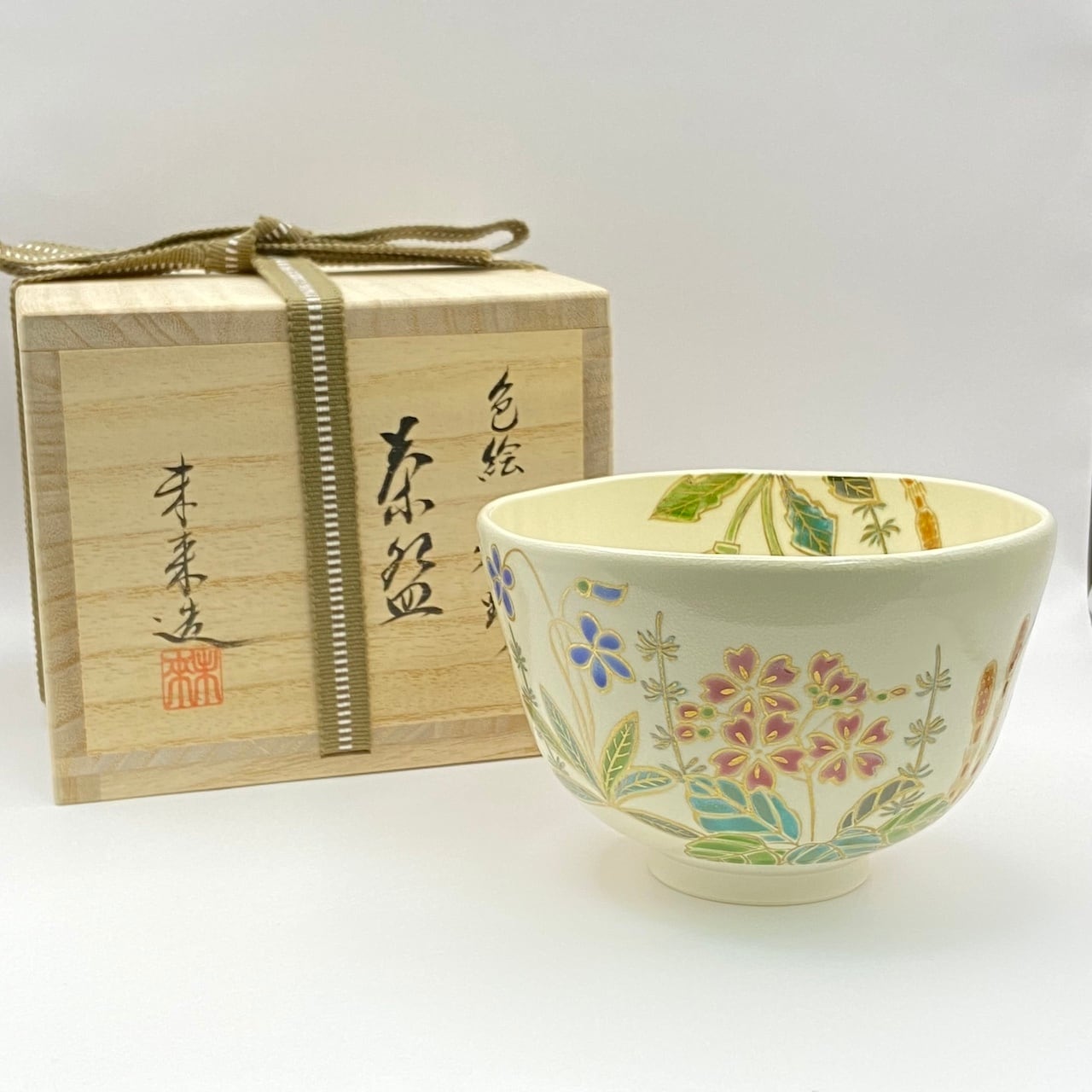 新品】茶碗 色絵 春野 福本未来 共箱入 | 茶道具 錦玉堂