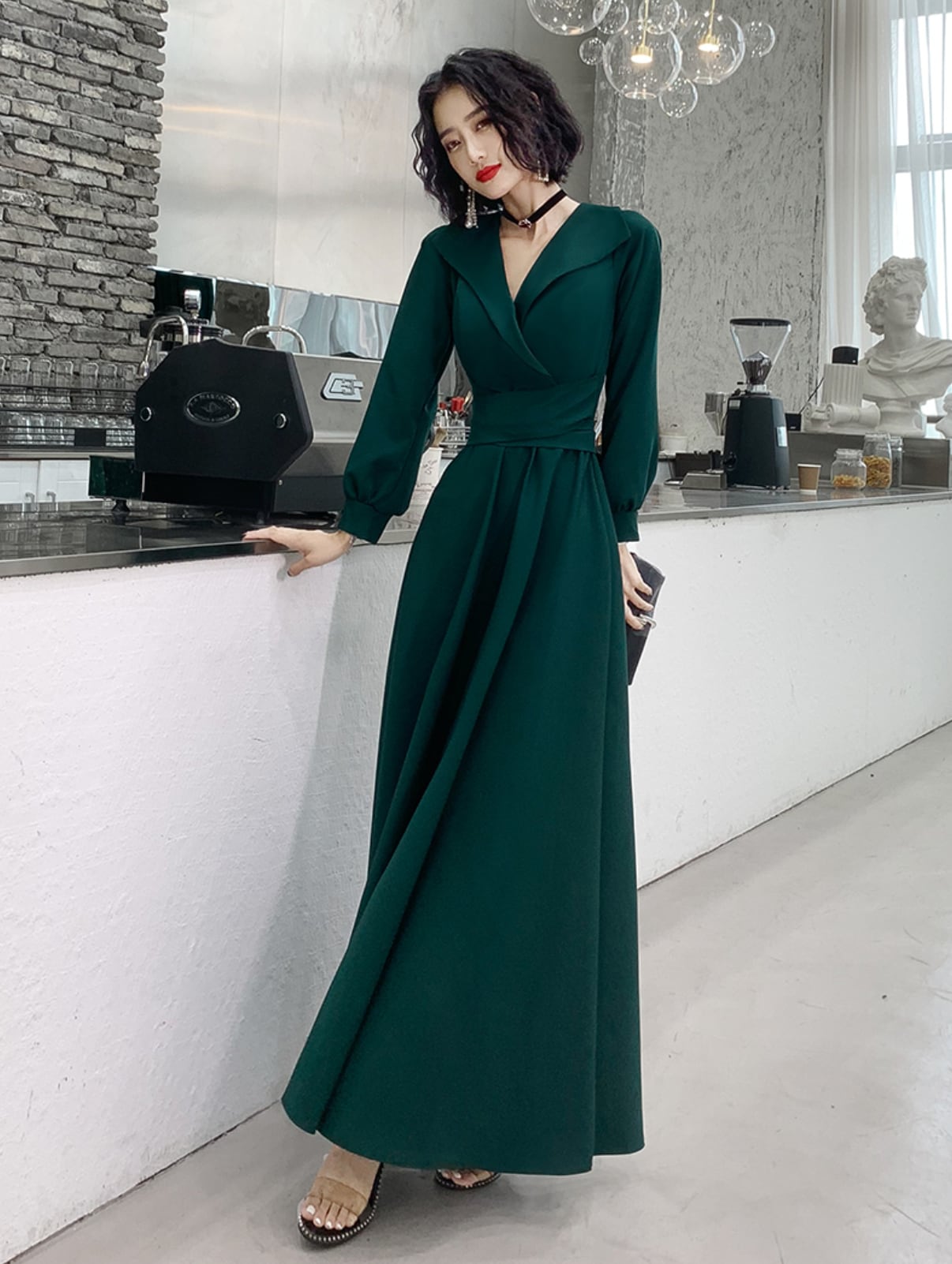 PAROSH 25SS ドレス-ロング グリーン系 Made In Italy グリーン ロングドレス マット パーティードレス TM0056