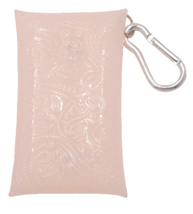 エンボス (ペイズリー柄) クリアケース 小物 透明 持ち運び (ミルク) カラビナ付 ポーチ 工房 手作り 日本製 エコパッケージ MX-0025-212