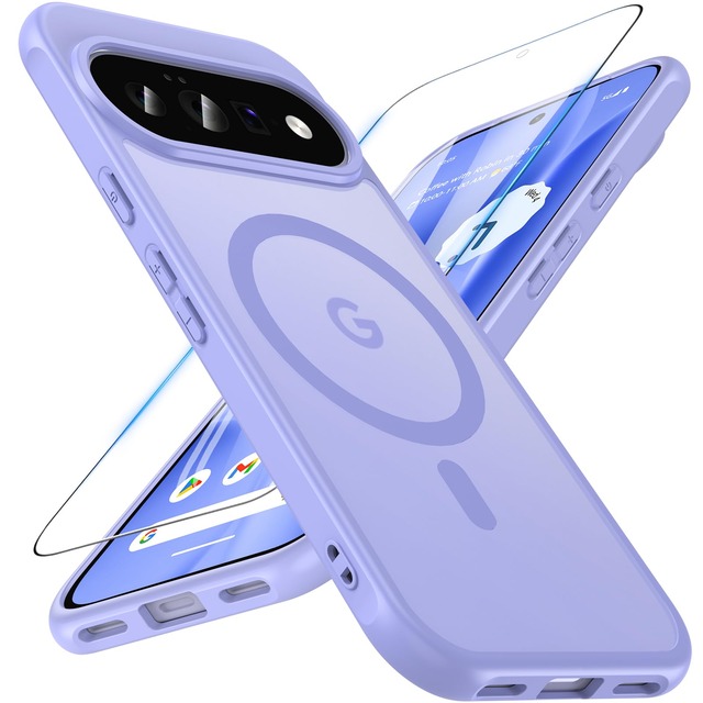 OWKEY Google Pixel11 ケース Pixel11 Pro ケース 両機種対応 MagSafe対応 ガラスフィルム付き 半透明 パープル