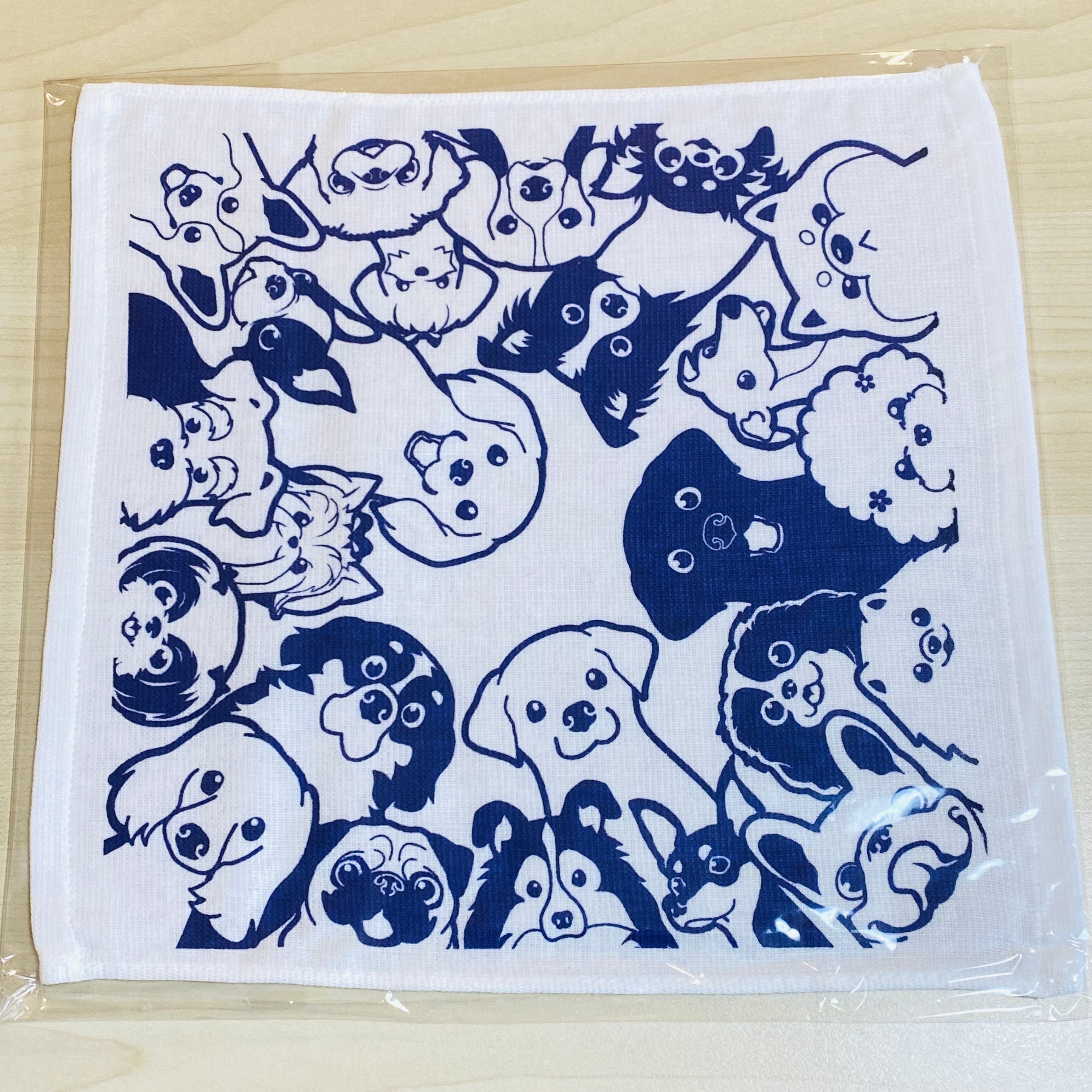 わんこ大集合 ガーゼハンカチ 紺色 | わんこ雑貨の店 スマイルズ