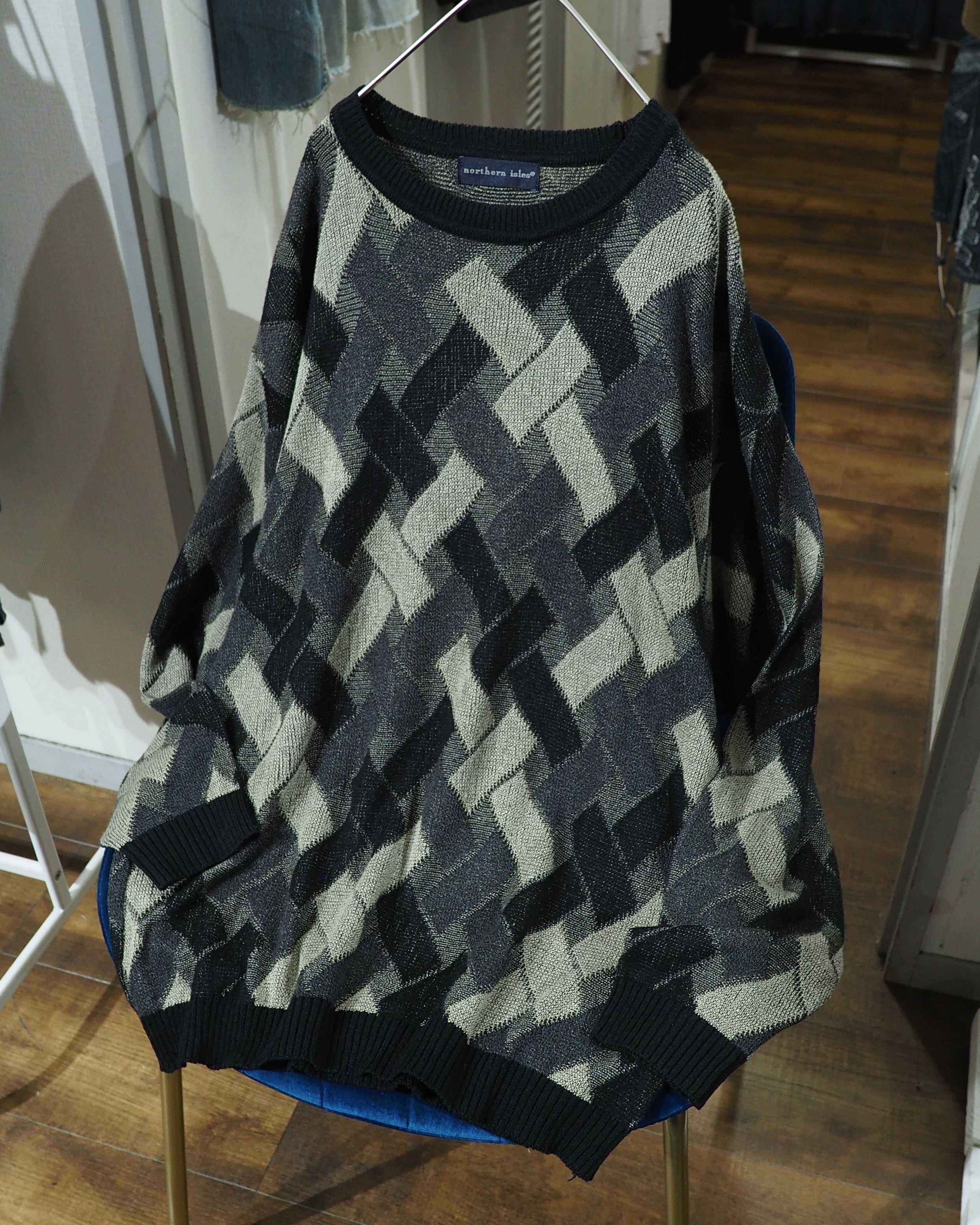 1990s " northern isles " Monotone Intrecciato Pattern Vintage Loose Knit