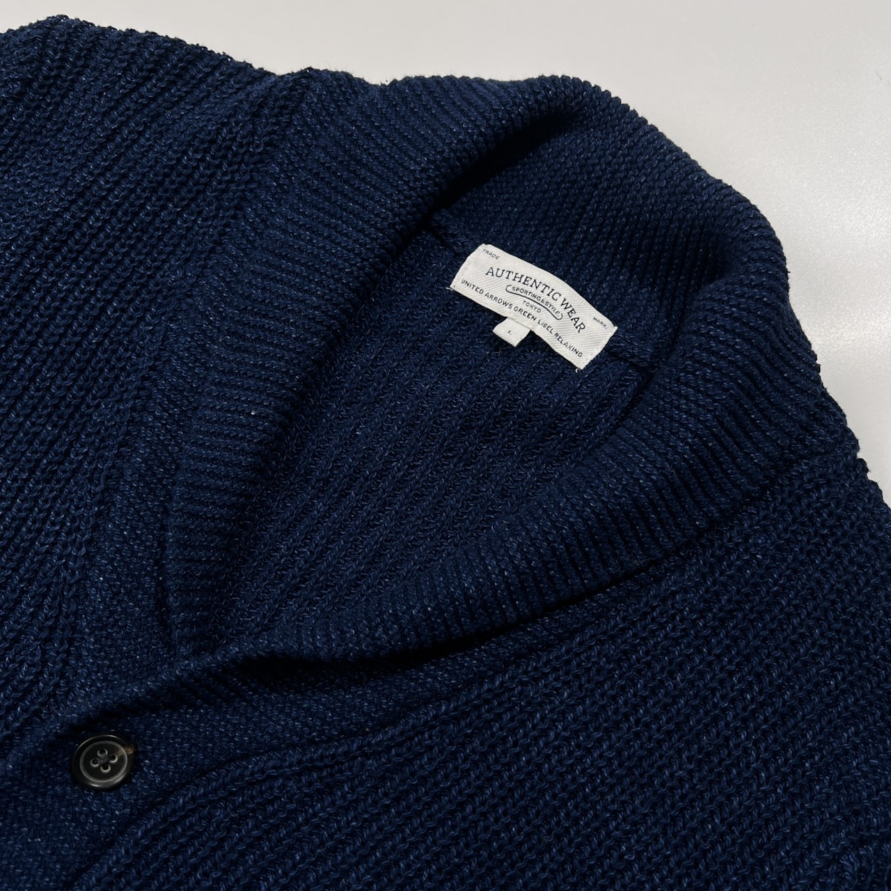 ユナイテッドアローズ グリーンレーベル GREEN LABEL RELAXING ショールカラー ニット カーディガン L /インディゴブルー系