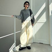 オーバーショートポロknit/グレー