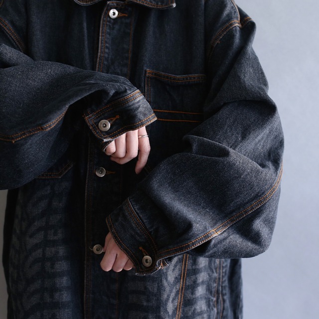 back embroidery design over size black denim jacket