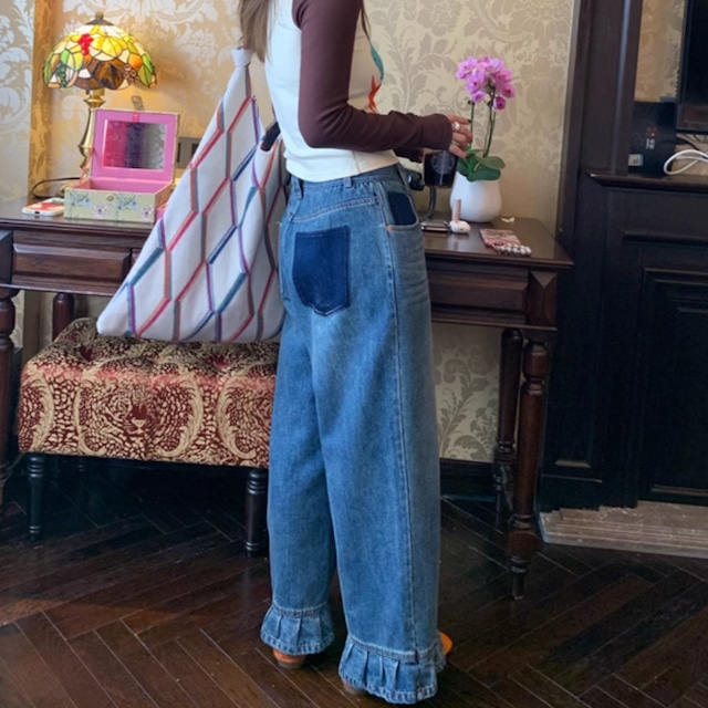 ruffled denim pants　2litr03207