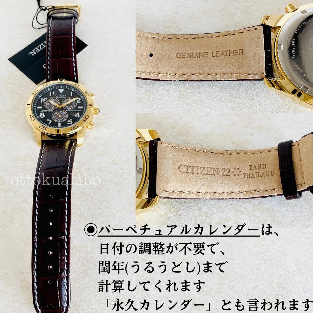 新品CITIZENシチズン腕時計メンズソーラー日付ブラウンレザーかっこいい逆輸入