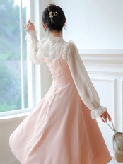 【0256】Bow Tie Ribbon Flare Long Sleeve Dress