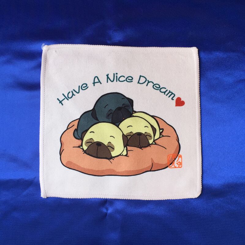 ミニタオル すやすや３兄妹（フォーン２匹・黒パグ１匹）