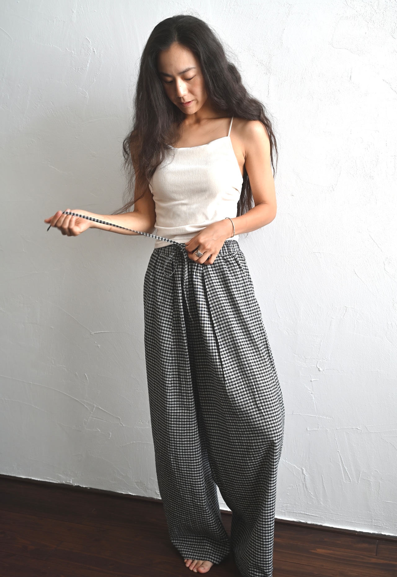 Handloom Cotton Check Wide Pants