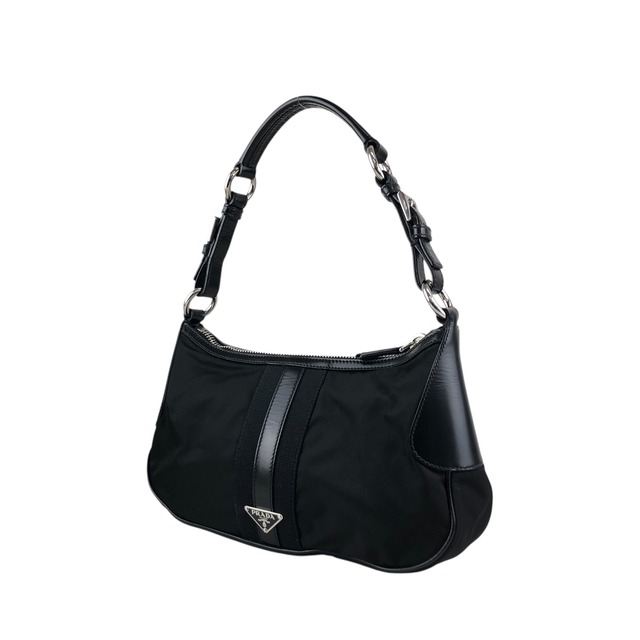 PRADA プラダ   ショルダーバッグ ブラック トライアングルロゴ ナイロン レザー ホーボーバッグ vintage ヴィンテージ オールド 4nfw5t