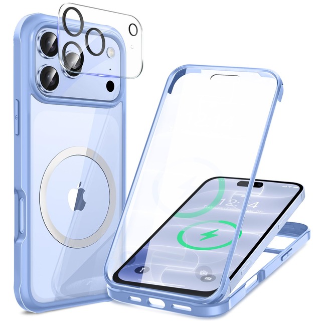 【両面強化ガラス】HAUTRKBG iPhone 18 Pro 用 ケース クリア 全面保護 [カメラフイルムを贈] (グレイシャー)