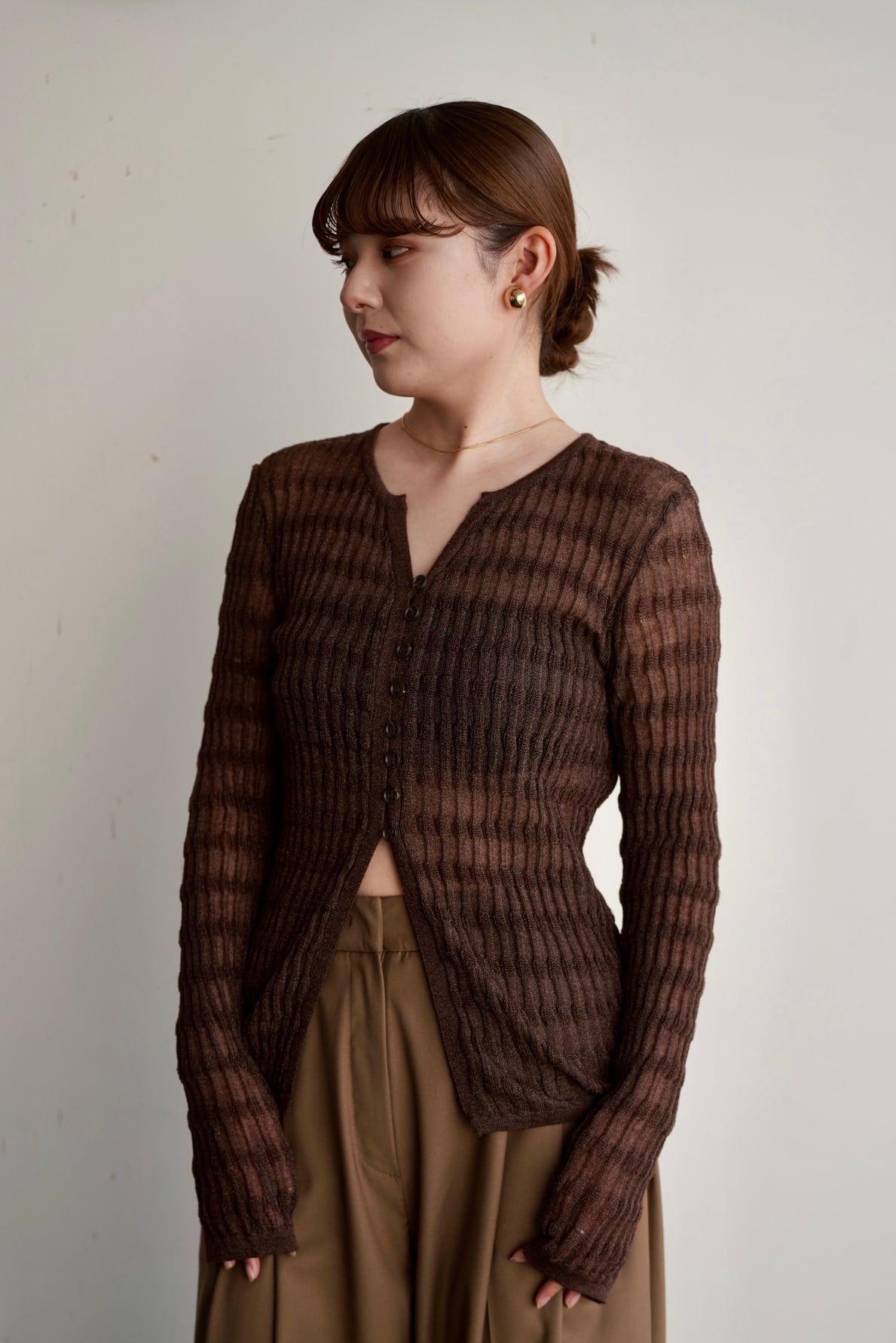 shirring like rib cardigan シャーリングライク リブカーディガン Brown