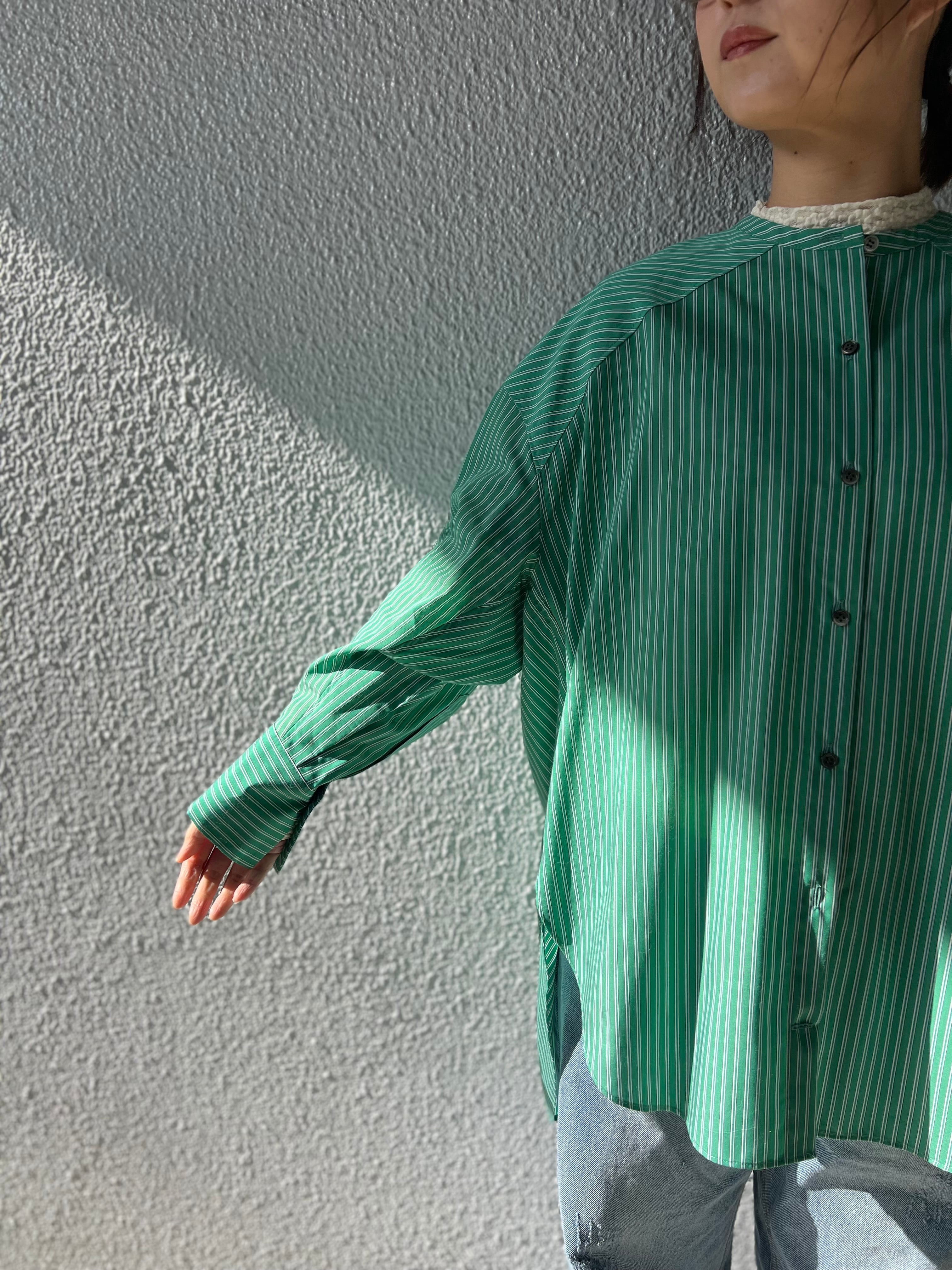 【PASSIONE】バンドカラーストライプロングシャツ 616915