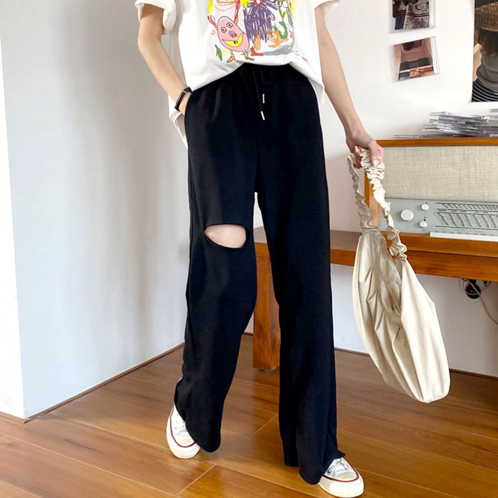 ダメージ スウェット パンツ レディース 春秋 韓国 ルームウェア ストリート 大人 かわいい おしゃれ 部屋着 きれいめ 薄手 アメカジ イージーパンツ 大人可愛い 大人女子