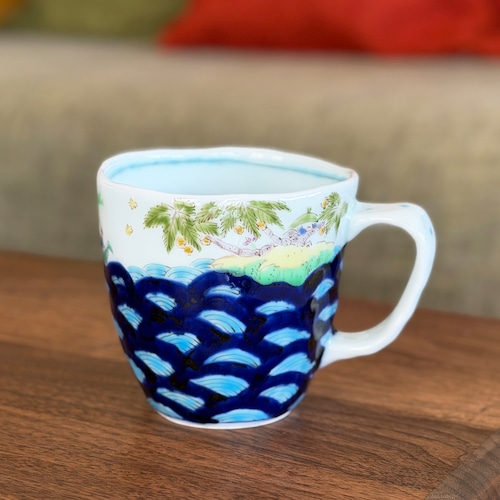 うつわ藍水 ｜ マグカップ（大）青海波ヤシの木 ｜ 波佐見焼