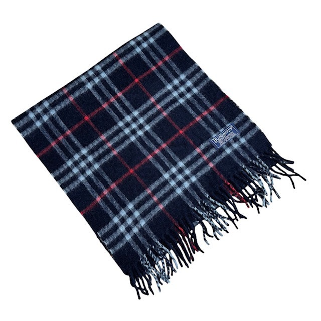 中古 バーバリーズ Burberrys マフラー クリーニング済み ノバチェック柄 カシミヤ100％ イングランド製 黒 男女兼用