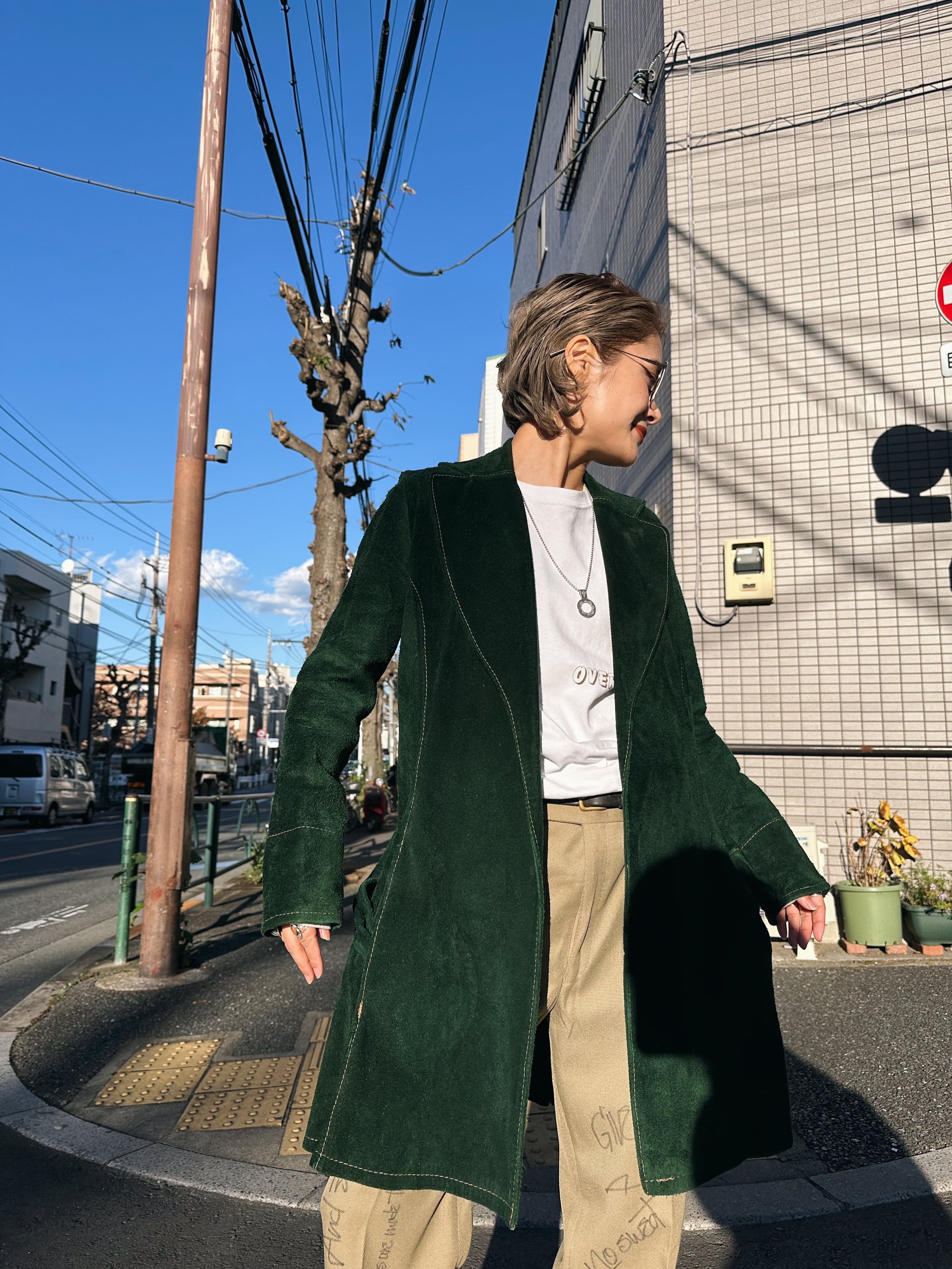 (OT1162)70’s Oshwahkon georgetown suede leather long jacket