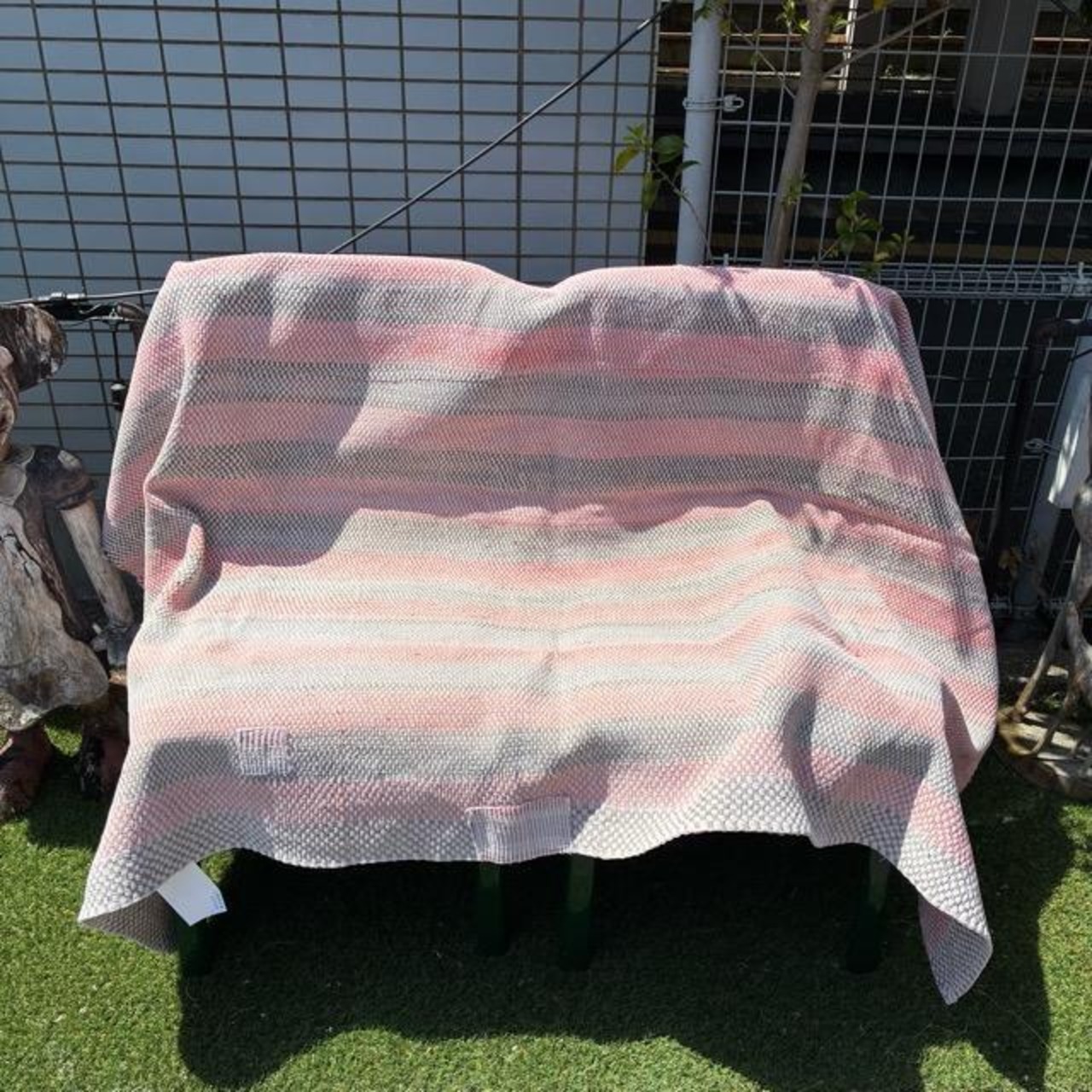 インド　ヴィンテージラホールキルト 38000-2　120×170cm　カンタ　ベッドカバー　ソファカバー　マルチカバー　ハンドメイド　１点もの　ホワイト　ピンク