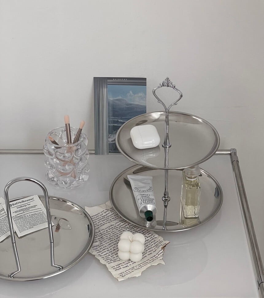 2tier silver metal tray / 2段 シルバー メタル トレー ミッド