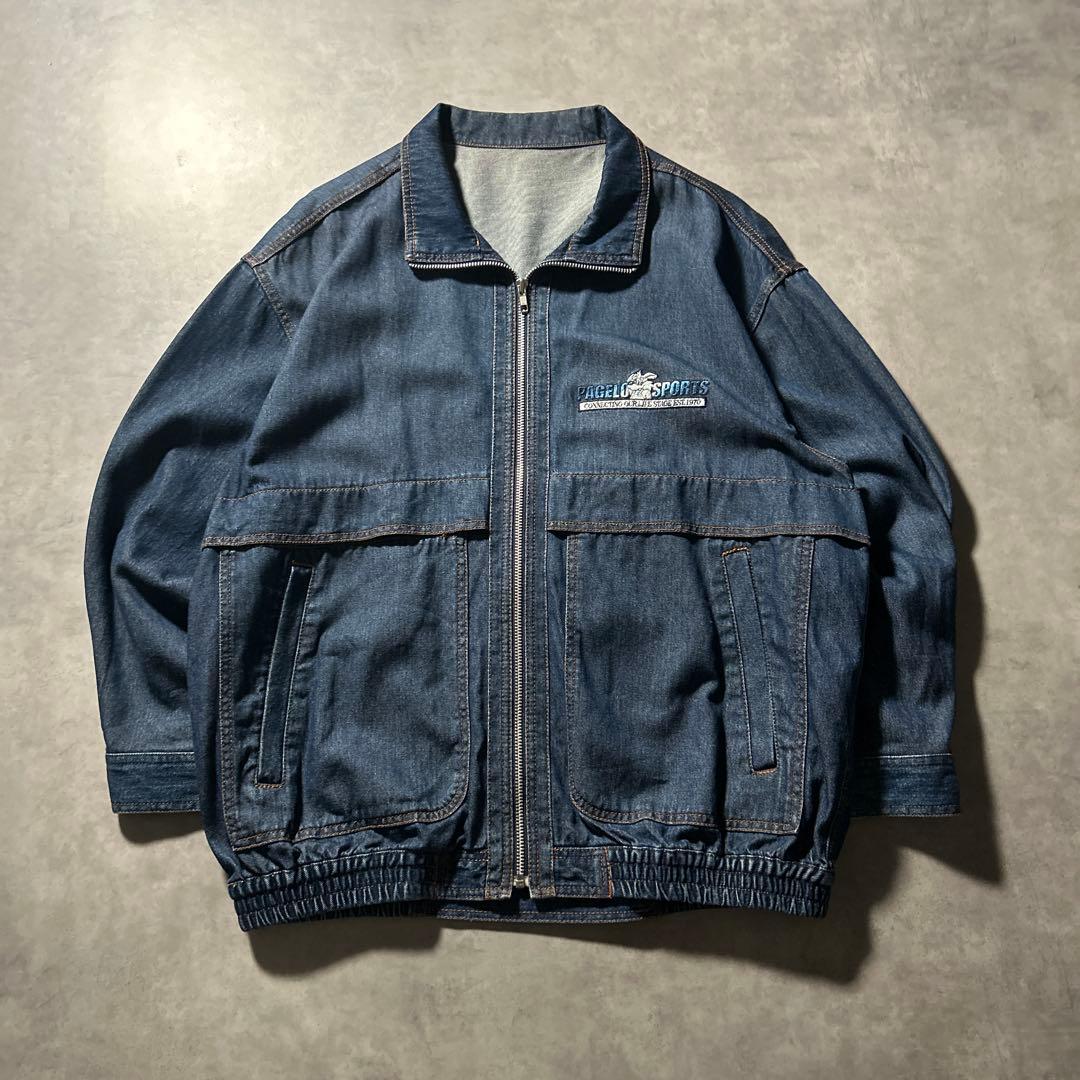 ヴィンテージ ワンポイントロゴ 刺繍 アニマル ジップアップ デニム ブルゾン