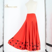 フラメンコ 衣装 ファルダ スカート ブラック系 レッド系 赤 黒 花柄 無地 レッスン 練習着 ダンス パーティ 発表会 ペチコート 花柄デザイン 発表会用 ダンス衣装 おしゃれ かわいい