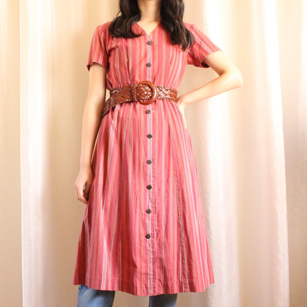 stripe pink one-piece【518】