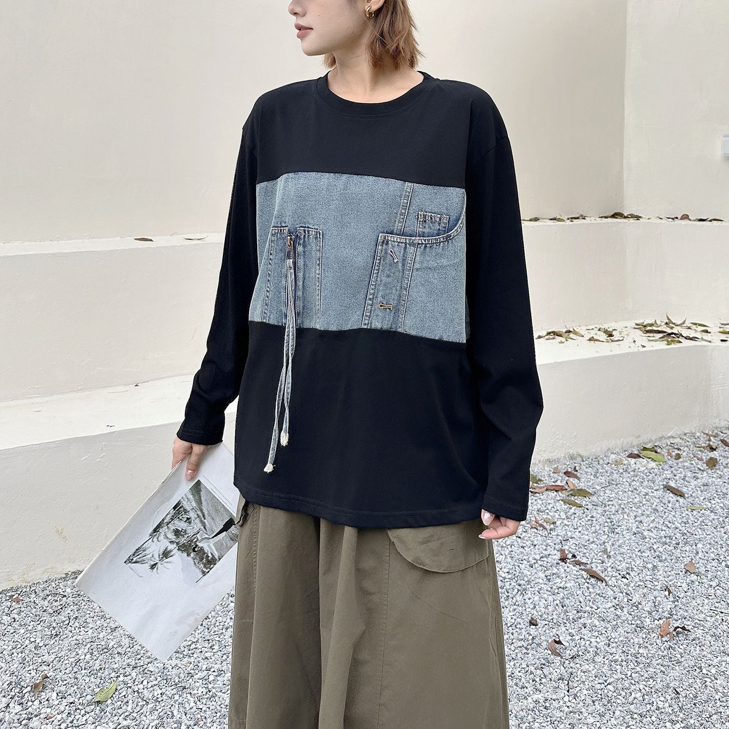 PANEL LONG SLEEVE RELAXED FIT T-SHIRT M-18437