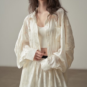 Sheer jacquard floral shirt S1024