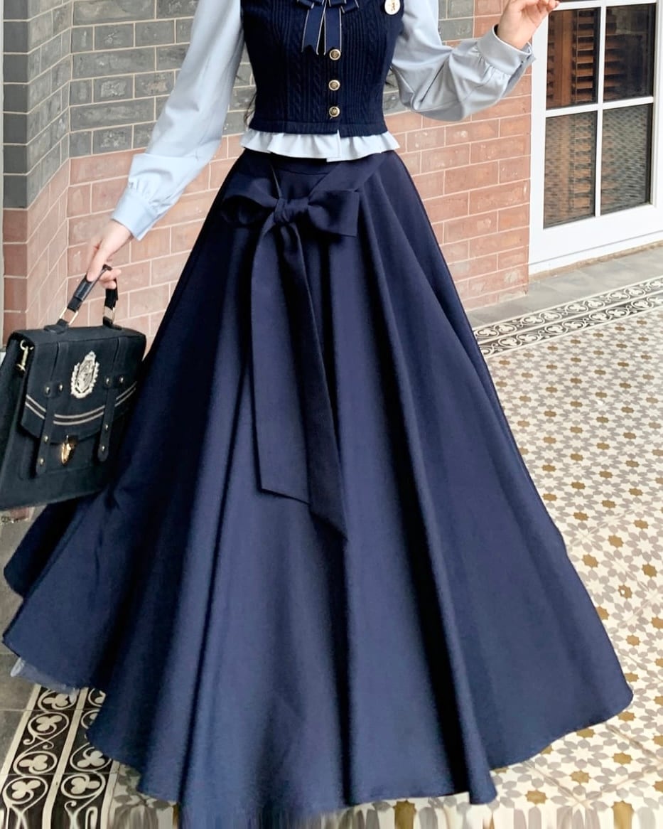 カレッジハイウエストリボンフレアスカート 25WP08103