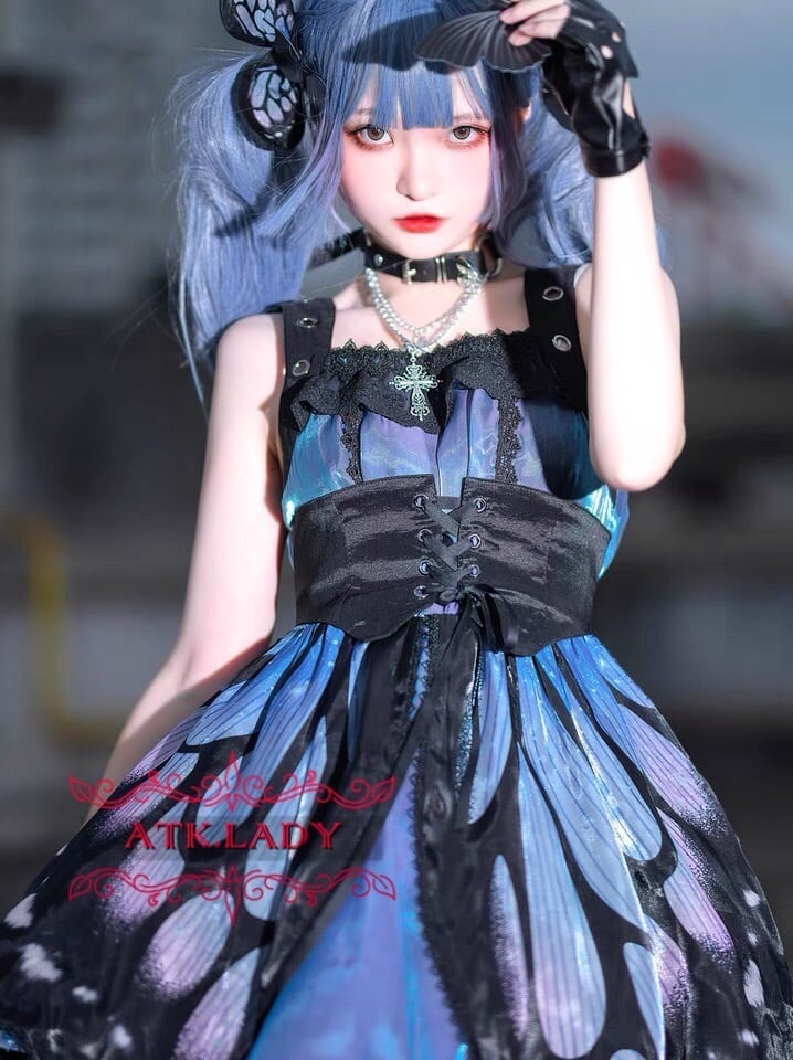 病みもゴスロリも!ハイウエストでスタイルup❤︎パープルリボンドレス