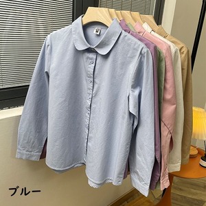 シンプル 長袖 カラーブラウス 6col M 10789