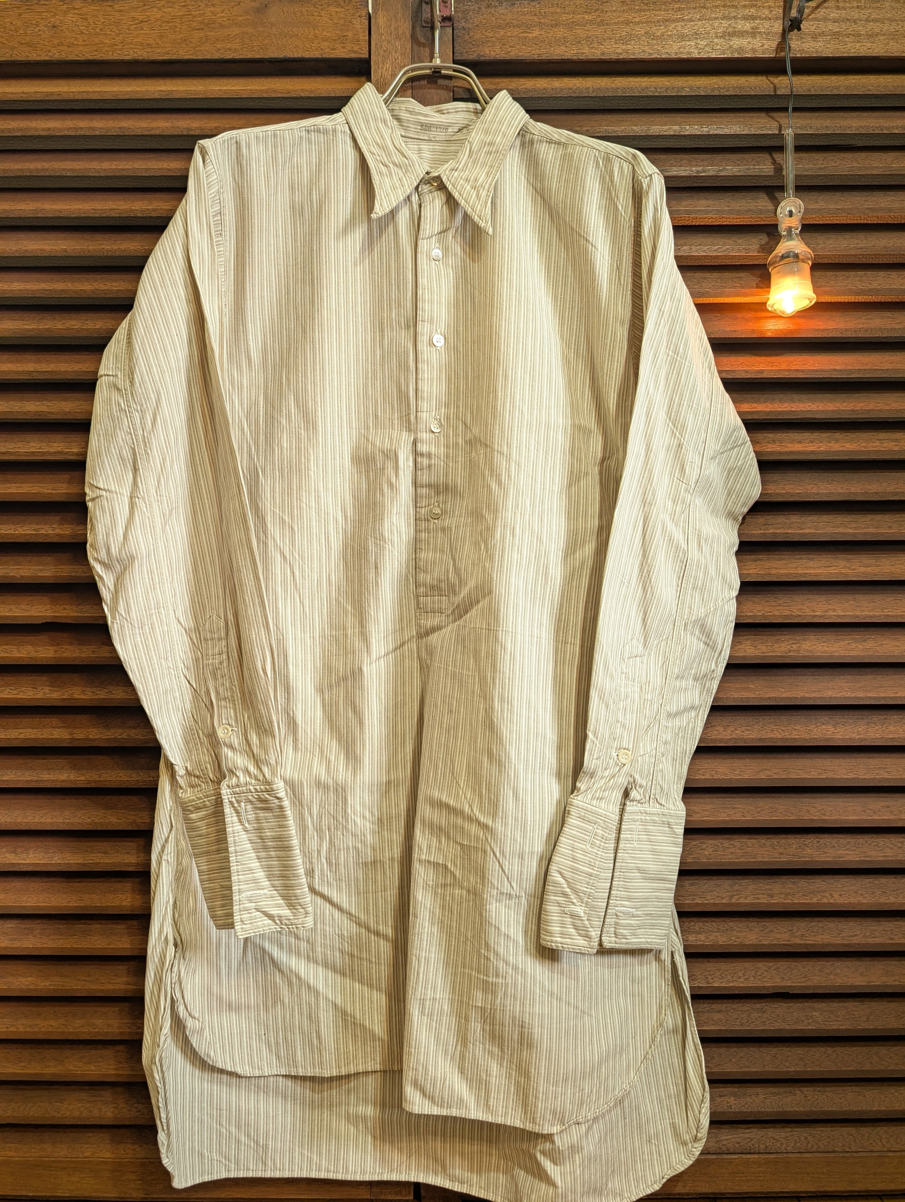 40-50s Euro Brown Stripe Grandpa Shirt Cufflinks Shell Buttons