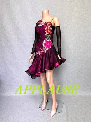 【新着】社交ダンス ドレス　ラテンドレス　ブラック＆ピンク　M　LA-24-2  デモ・競技用ドレス　発表会衣装　パーティドレス　ワンピース　舞台衣装