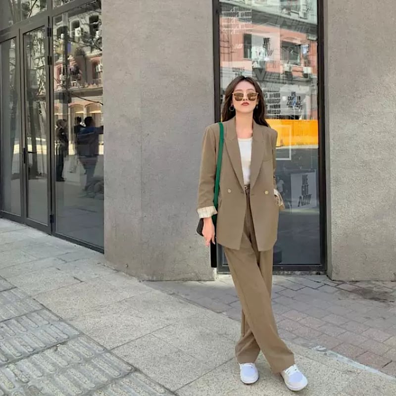 大人可愛いくこなれ感 セットアップ 上下2点セット ワイドパンツ ジャケット メンズライク ハンサム オフィシャル 通勤 大人可愛い Lamitte Deco トレンド 韓国ファッション ショップ Base店