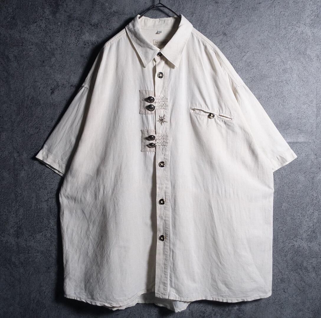 "LANDHAUS" EURO beige flower embroidery design Tyrolean shirt