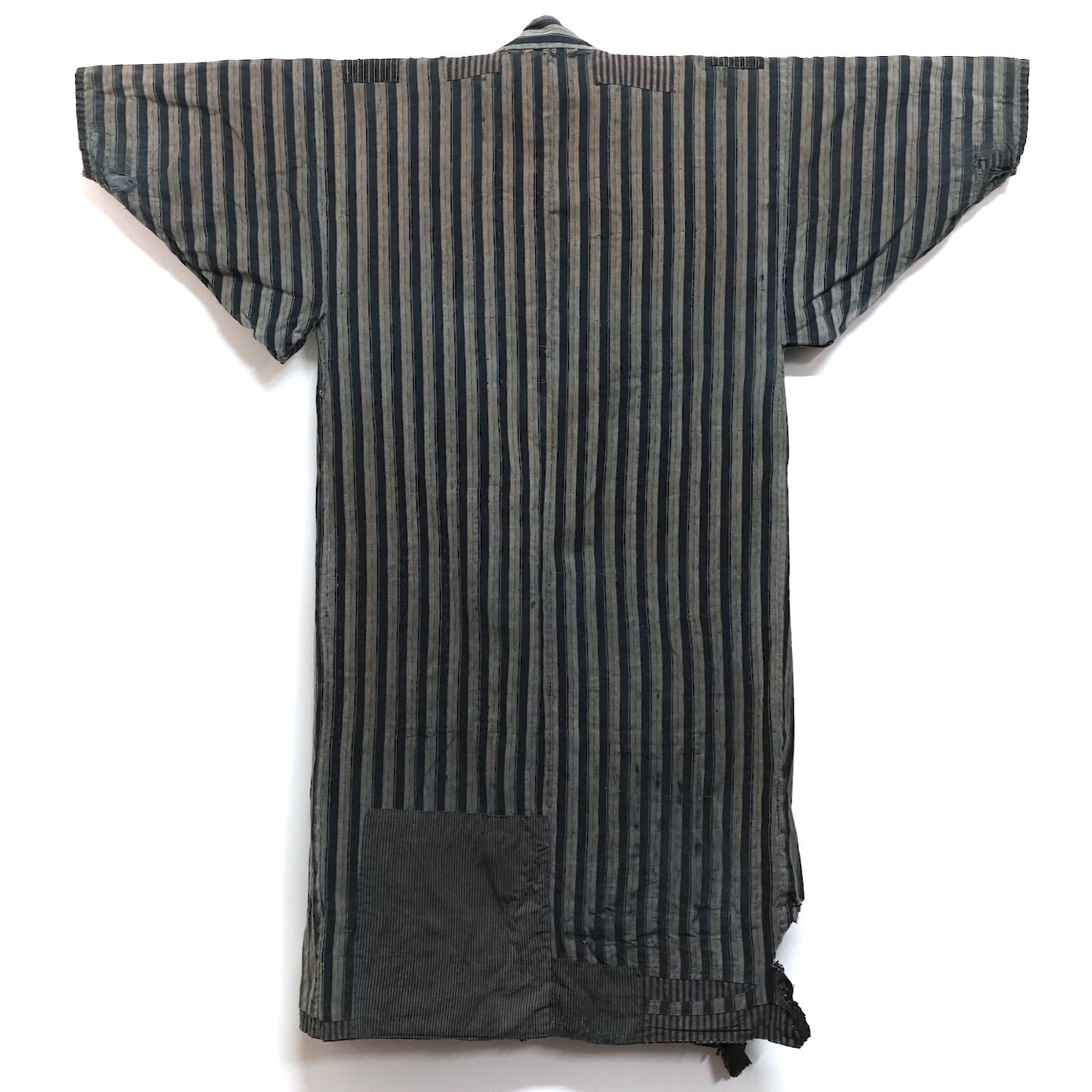 古布 木綿 絣 格子 透かし織 襤褸 3756 襤褸 ボロ 長着 縞木綿 藍無地 絣 藍染 木綿 古布 継ぎ接ぎ 継ぎ