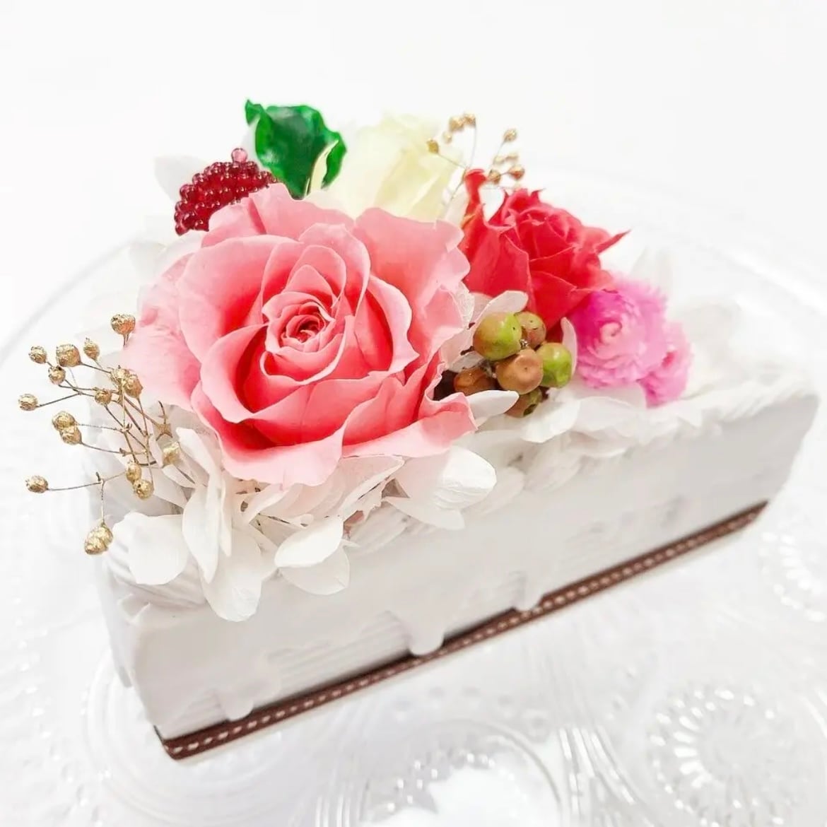 プリザーブドフラワー ショートケーキアレンジ フラワーケーキ 〜黄色