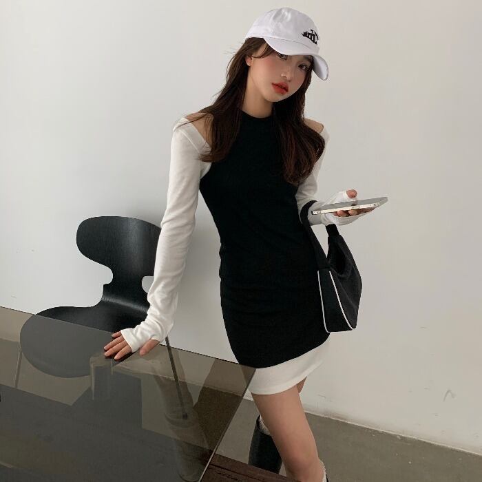 スタイルストラップレスニットドレス スリムショートスカート スプリング 春物 モンロー97465181325