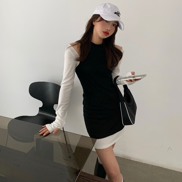 スタイルストラップレスニットドレス スリムショートスカート スプリング 春物 モンロー97465181325