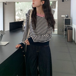 collar contrast border knit top J00003