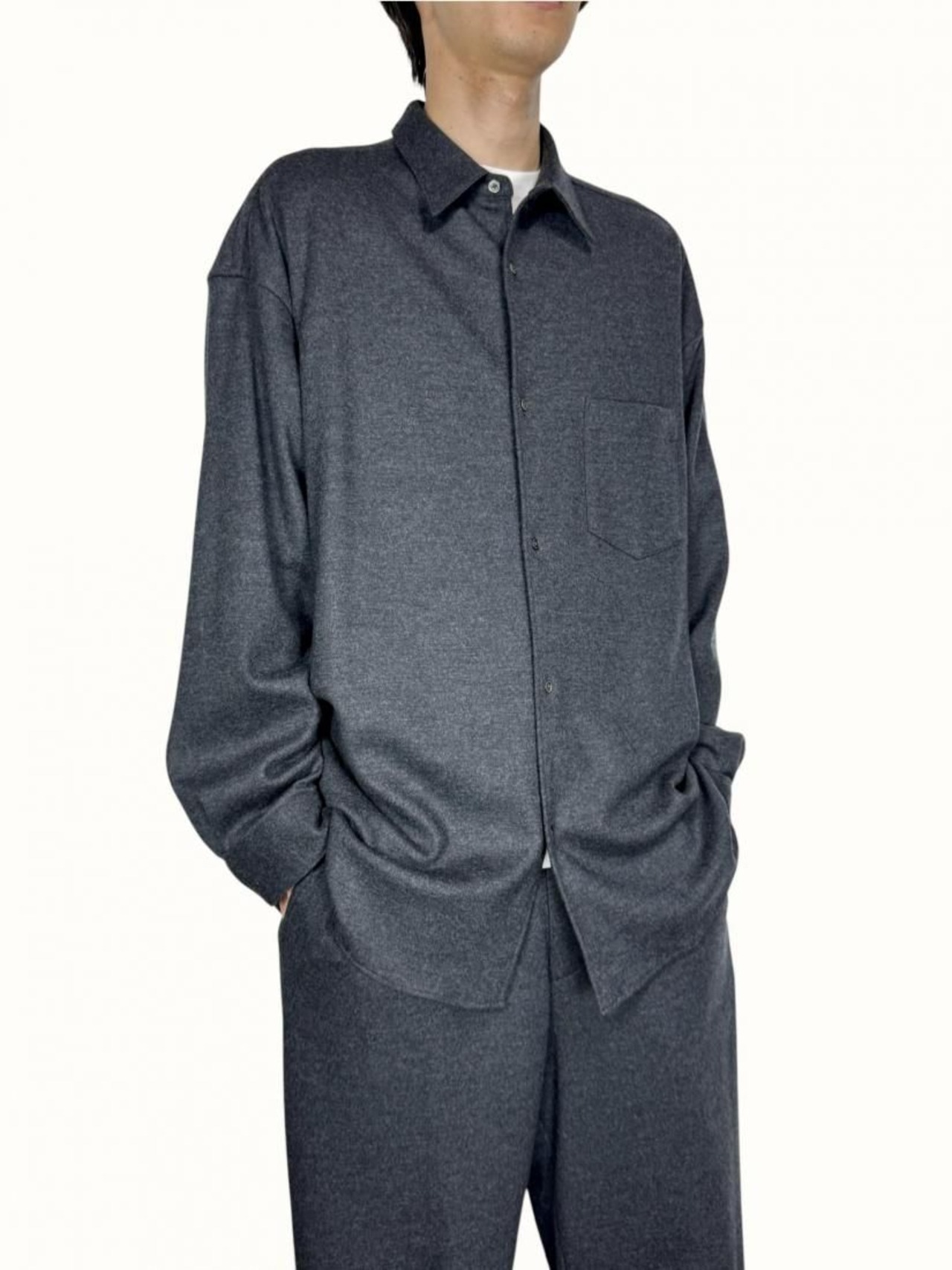 【Graphpaper】Wool Smooth Flannel Oversized Regular Collar Shirt