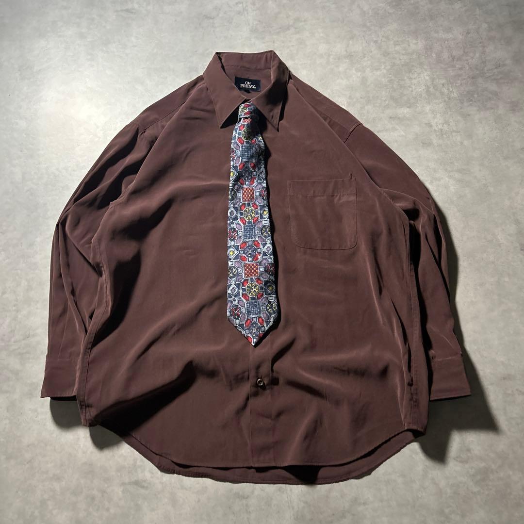 ヴィンテージ ワインレッド ワントーン ダークトーン 総柄ネクタイ シャツセット