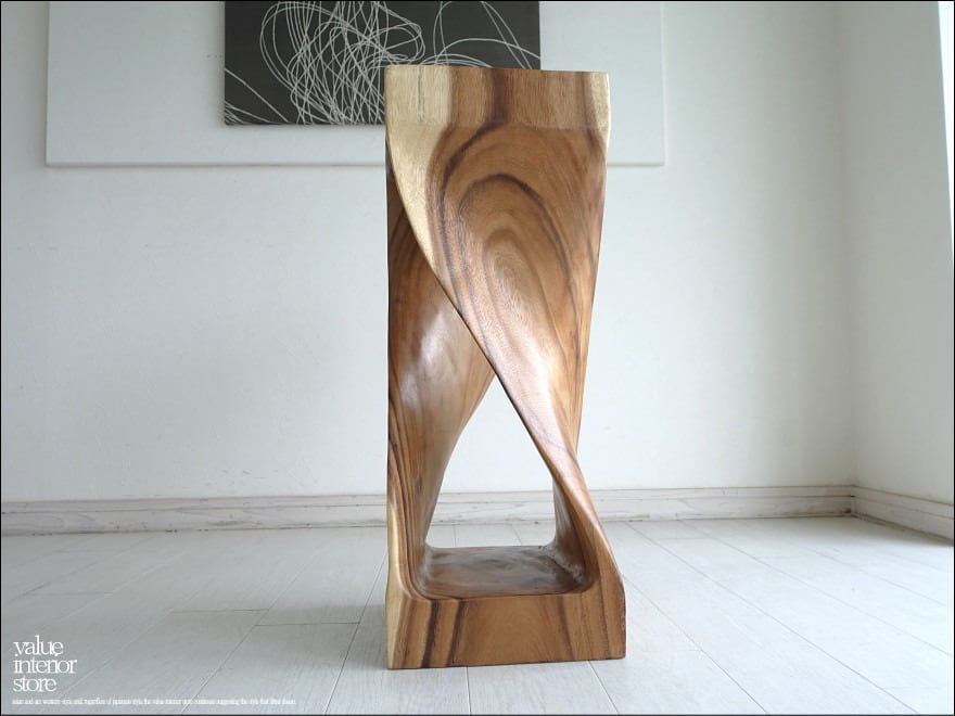 無垢材 バースツールwave01 イス 花台 椅子 ベンチ 削り出しスツール ナチュラル モンキーポッド H75cm