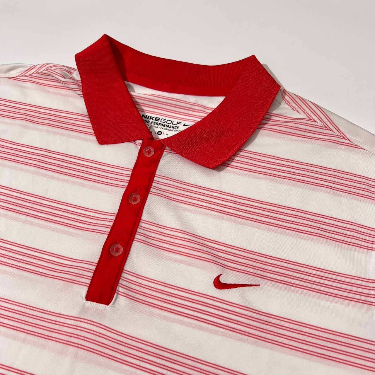 美品 NIKE GOLF ナイキ ゴルフ DRI-FIT ボーダー柄 ドライ 半袖 ポロシャツ サイズ M /メンズ/ホワイト×レッド