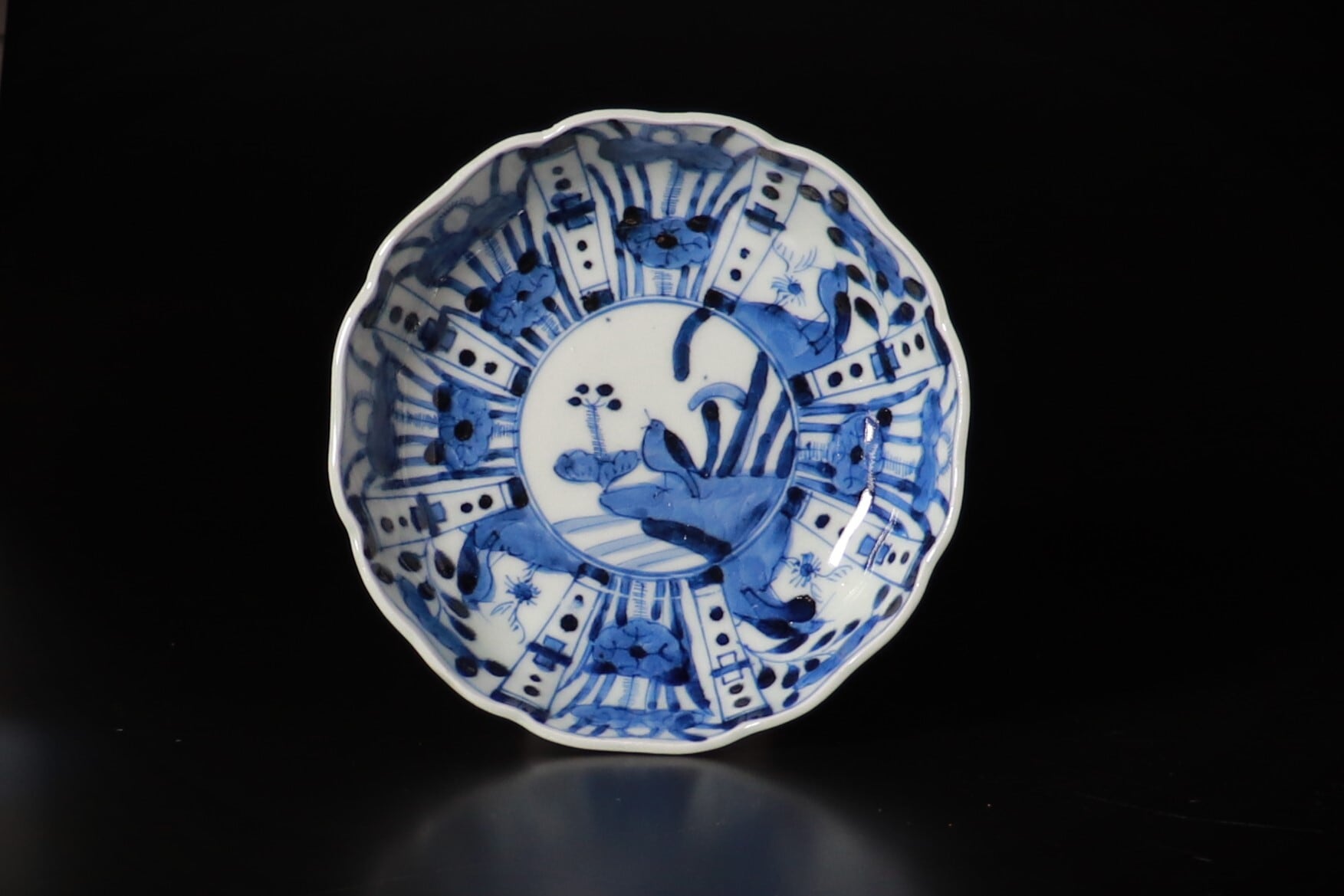 丼 鉢 色絵付 古伊万里 花 菊 ザクロ 窯傷 時代 丼 鉢 色絵付