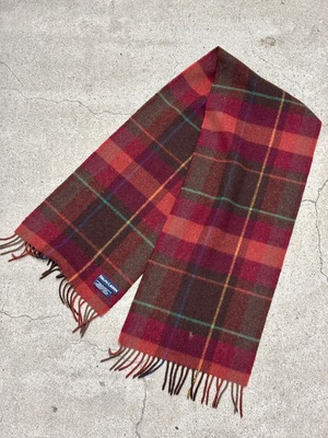 90s RALPH LAUREN/Check Wool Scarf/SCOTLAND製/チェック柄ウ－ルマフラ－/ポニー刺繡/バーガンディ－/ラルフローレン